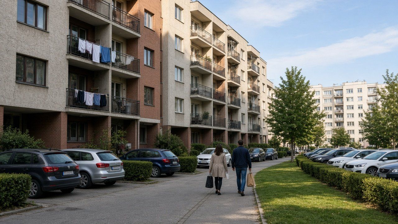 Stambeno naselje u Zagrebu, sunčan dan